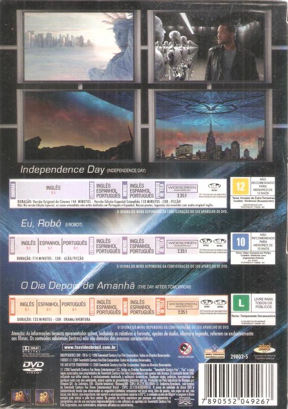 Box dvd 3 filmes - independence day/ will smith eu, robo - 20